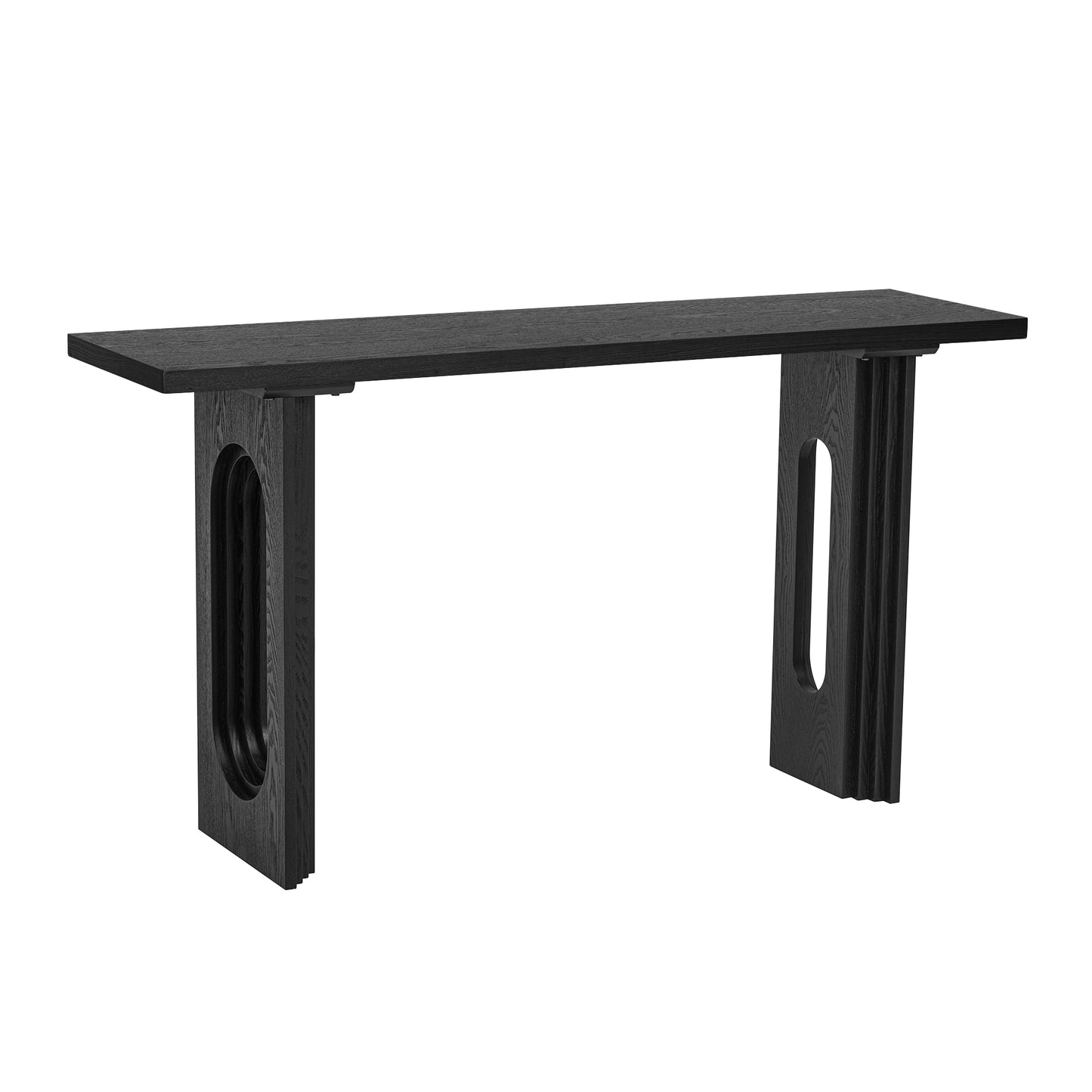 Black oak console table with carved oval leg details