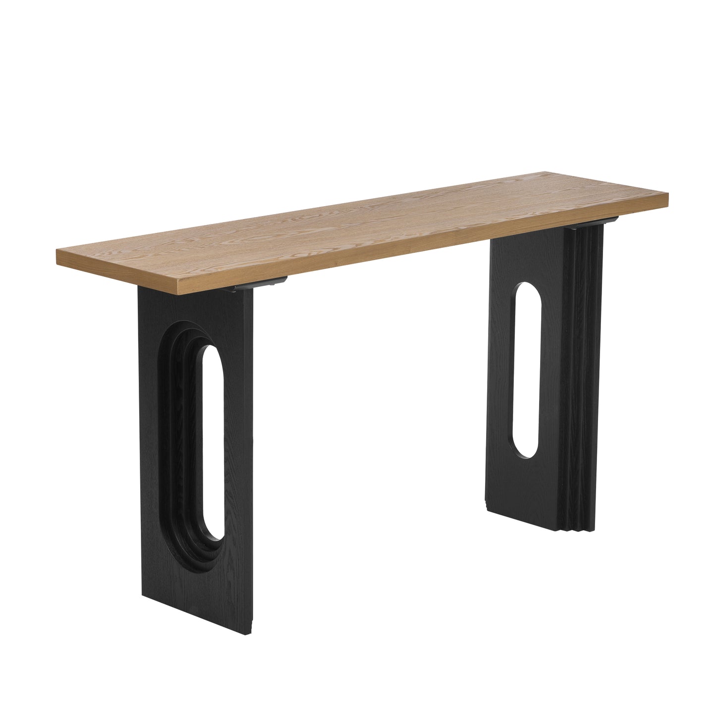 Modern oak console table with black arched legs perfect for entryways