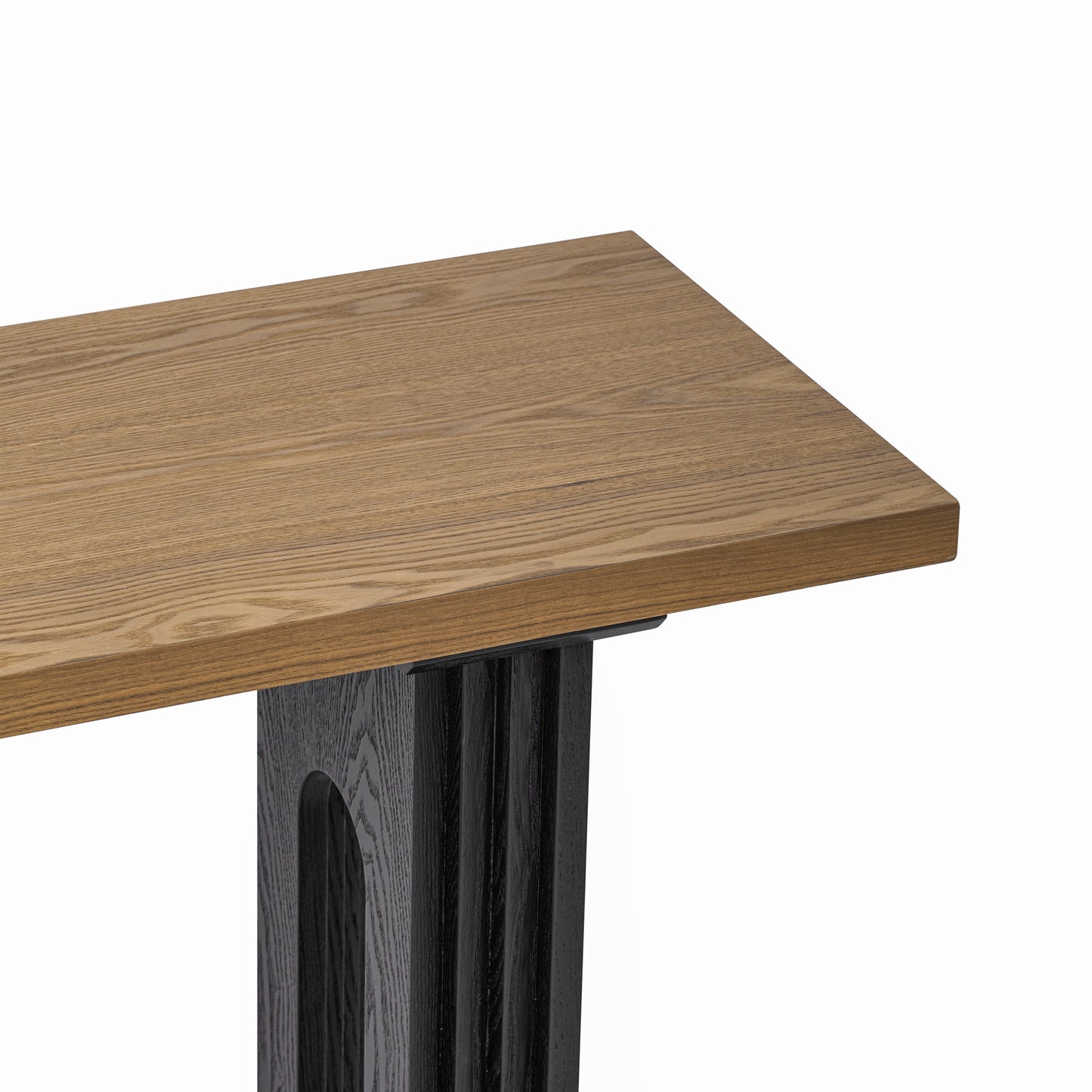 Oak wood console table with fluted black base modern design accent furniture