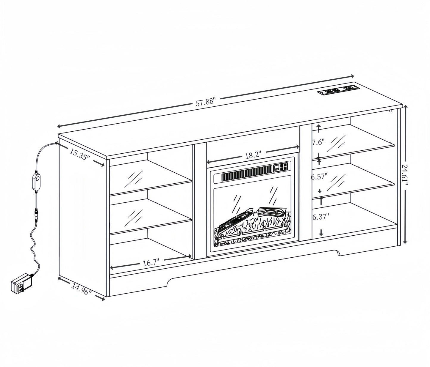 Modern media console with integrated electric fireplace W