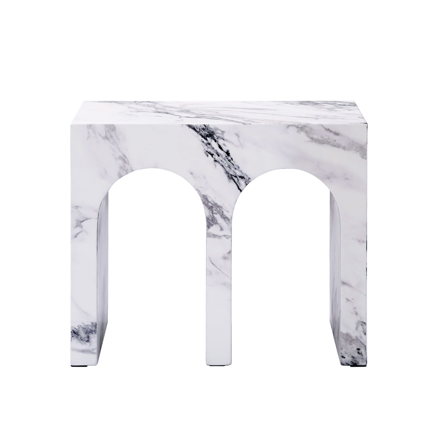 Modern marble side table with arched legs perfect for contemporary living rooms