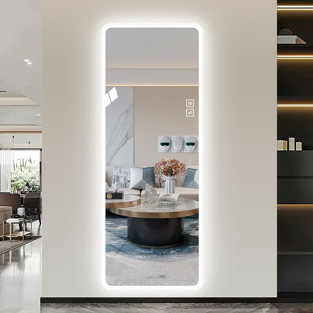 Modern fulllength LED mirror with adjustable lighting and antifog feature ideal for bedrooms