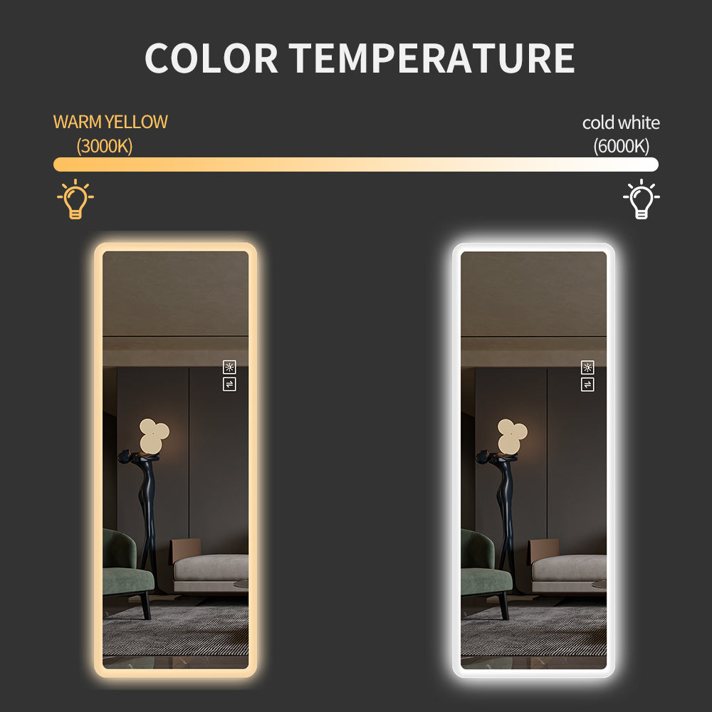 Fulllength LED mirror with adjustable warm yellow K lighting perfect for bedrooms