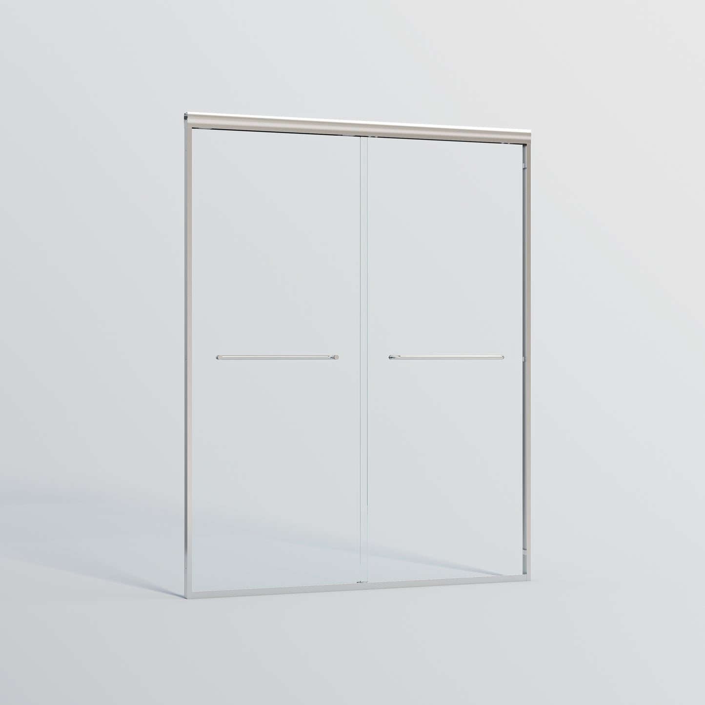 Modern frameless sliding shower door with chrome handles