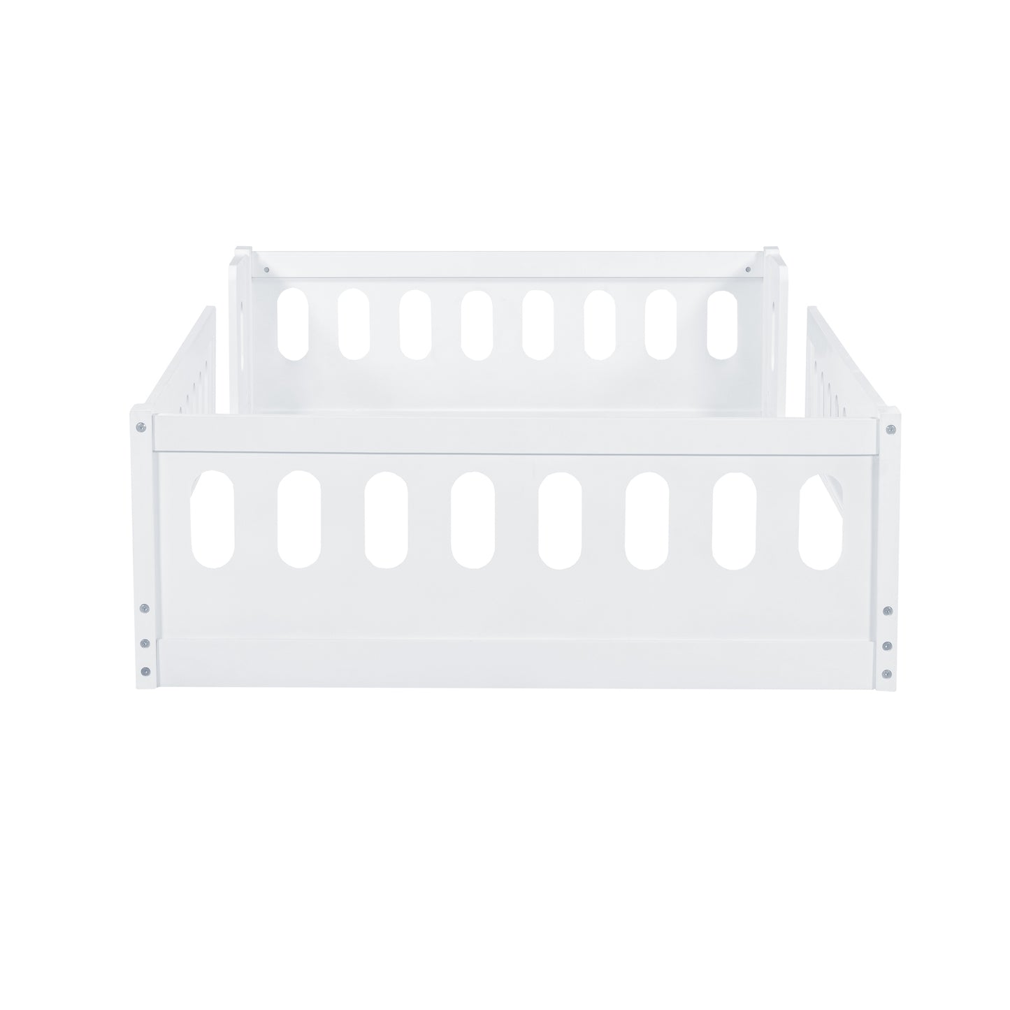 White wooden crib with oval cutouts ideal for a nursery