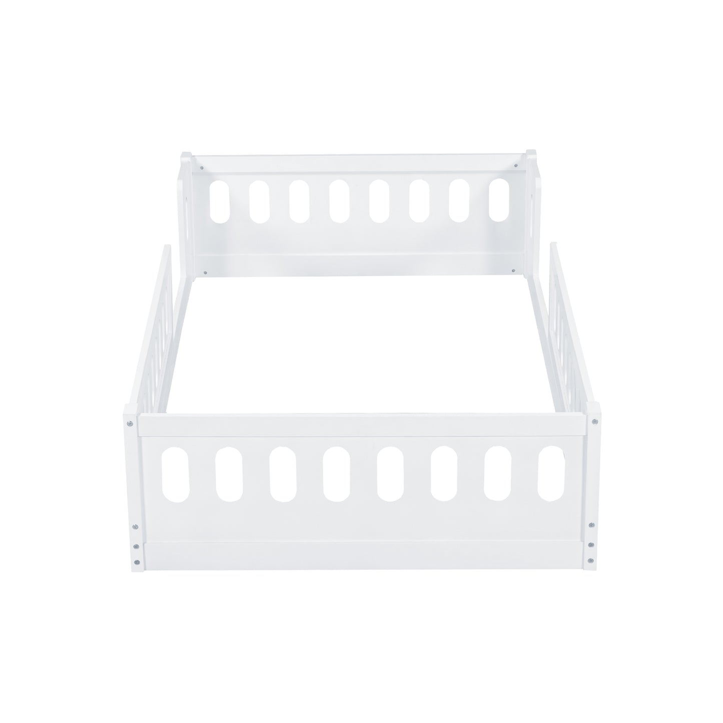 White toddler bed frame with safety rails durable wood construction for secure sleep