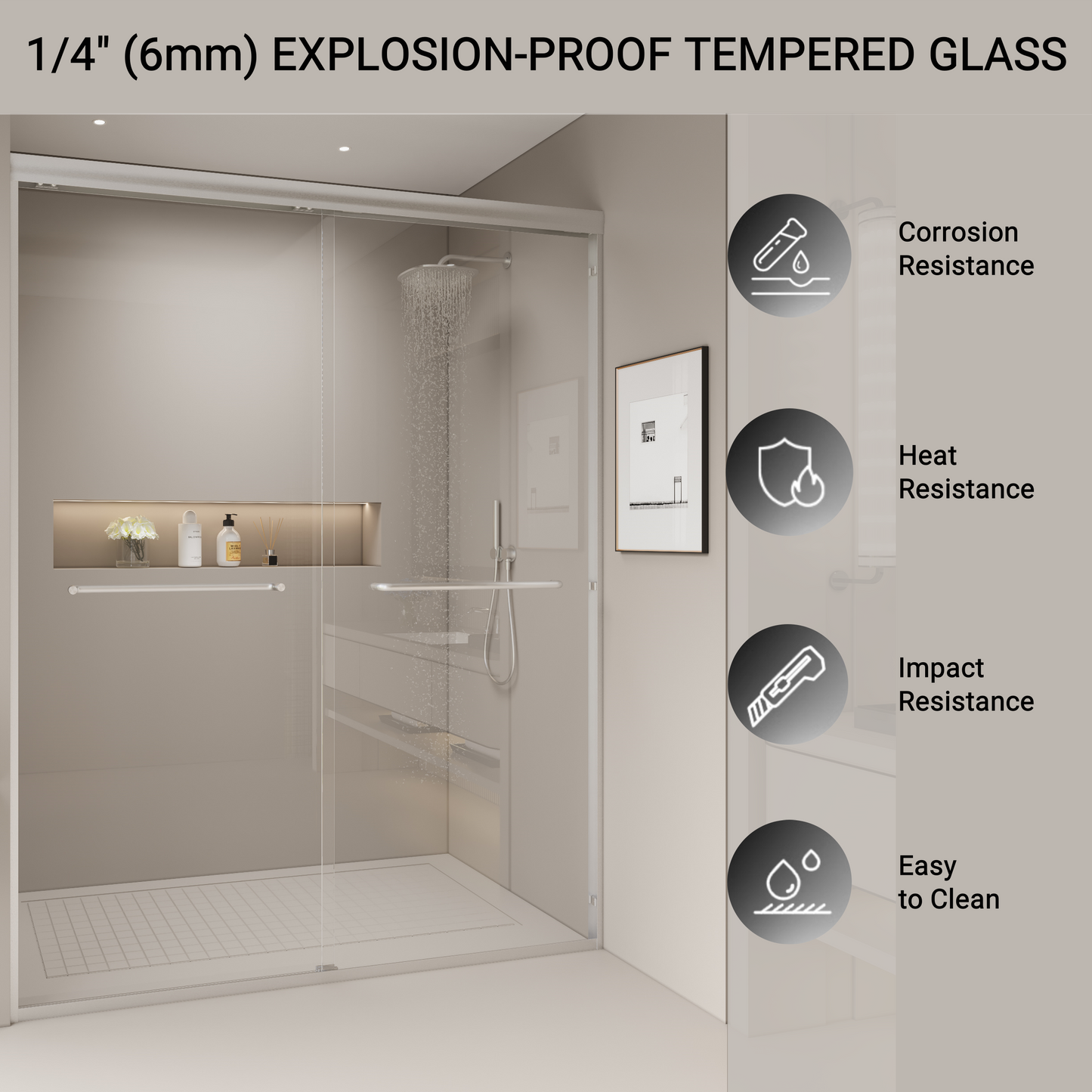 inch tempered glass shower door with corrosion resistance and sleek modern design