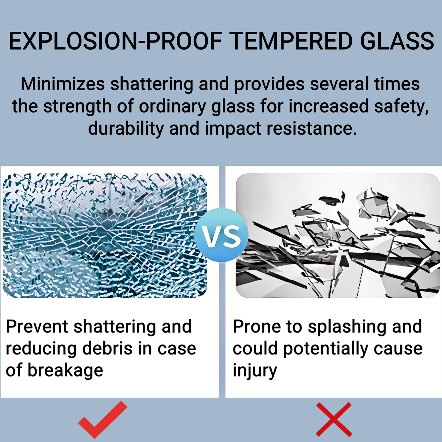 Tempered glass showing fine weblike cracks after impact preventing shattering