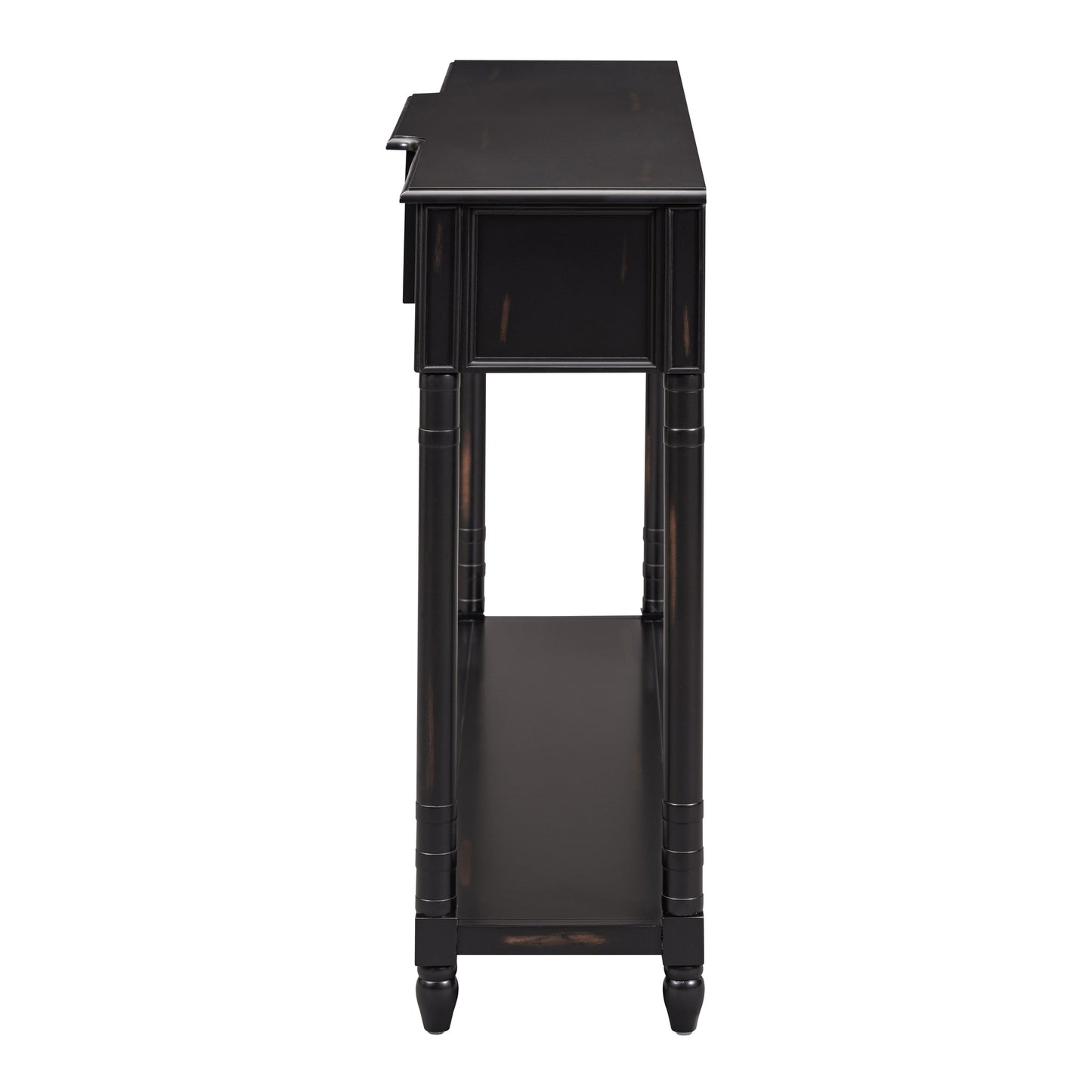 Dark wood console table with distressed finish and single drawer