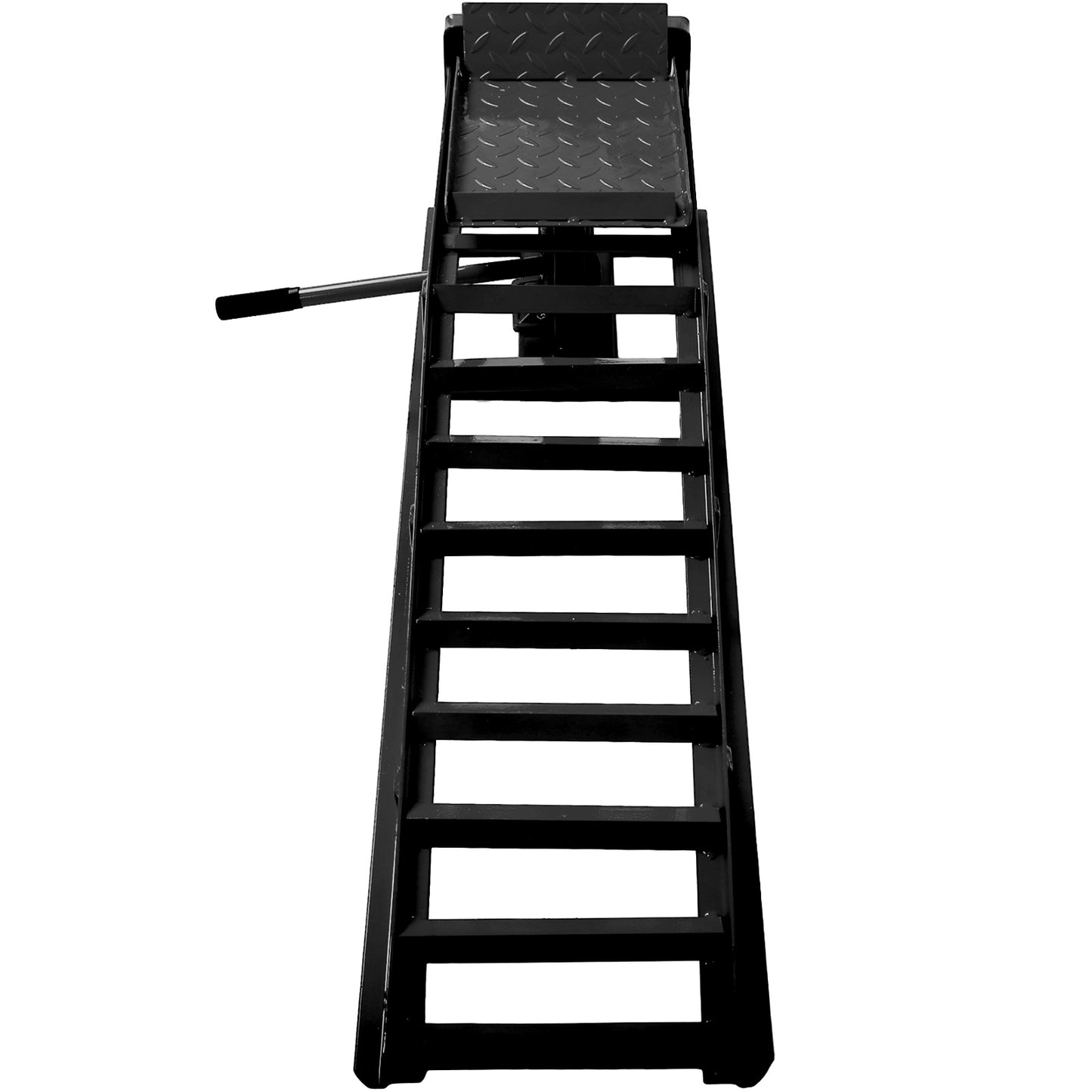 Heavyduty steel motorcycle jack with diamond plate platform and lifting handle