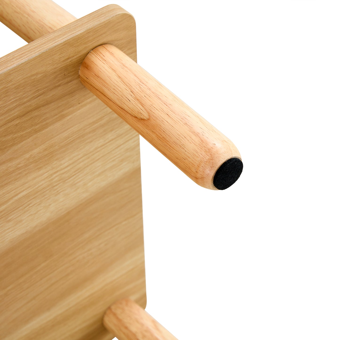 Natural wood stool leg with protective felt pad on bottom