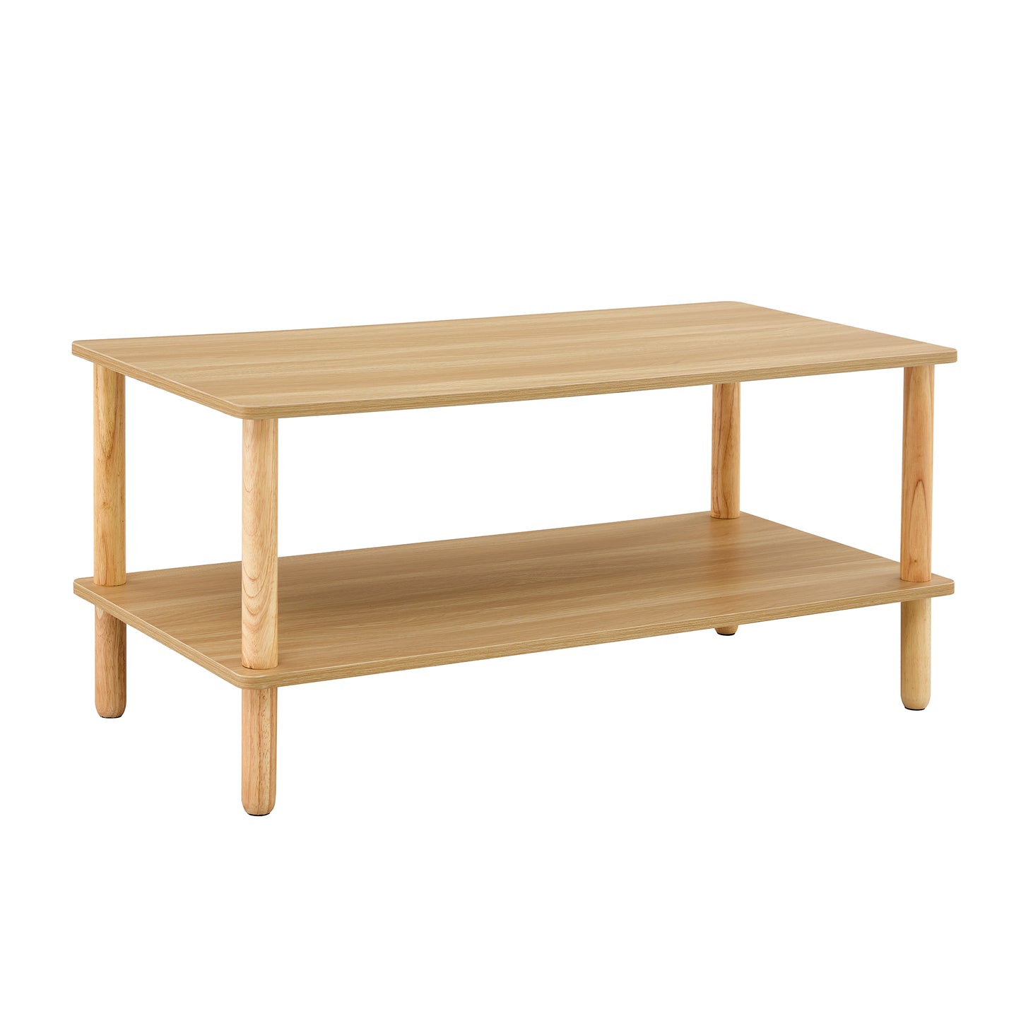 Light wood twotier coffee table with rounded corners modern minimalist design