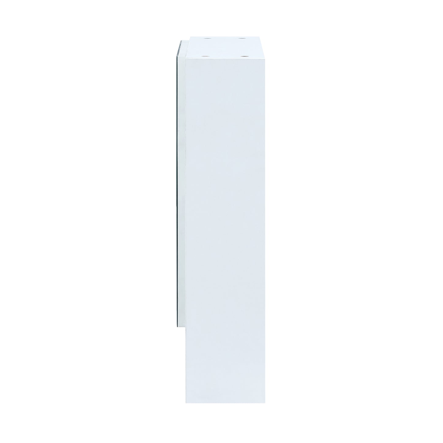 White modern side table with clean lines and a reflective surface