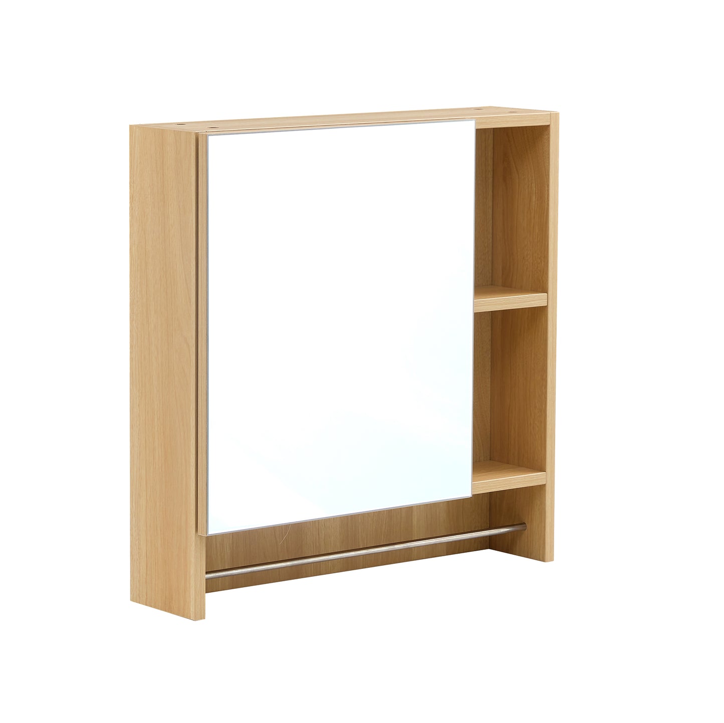Wooden bathroom cabinet with mirror and open shelves modern design
