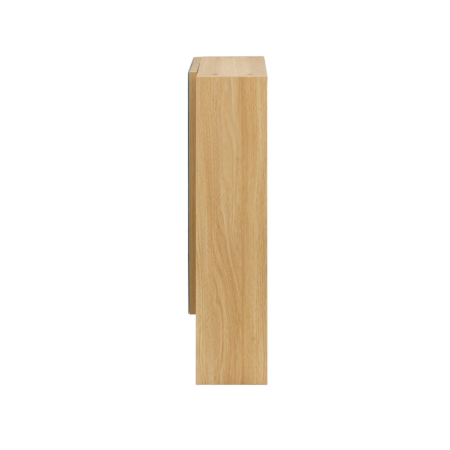 Side view of light oak wood bedside table with clean lines