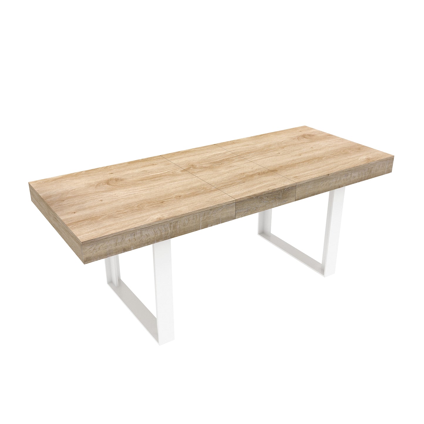 Modern extendable dining table with oakeffect top and white metal legs