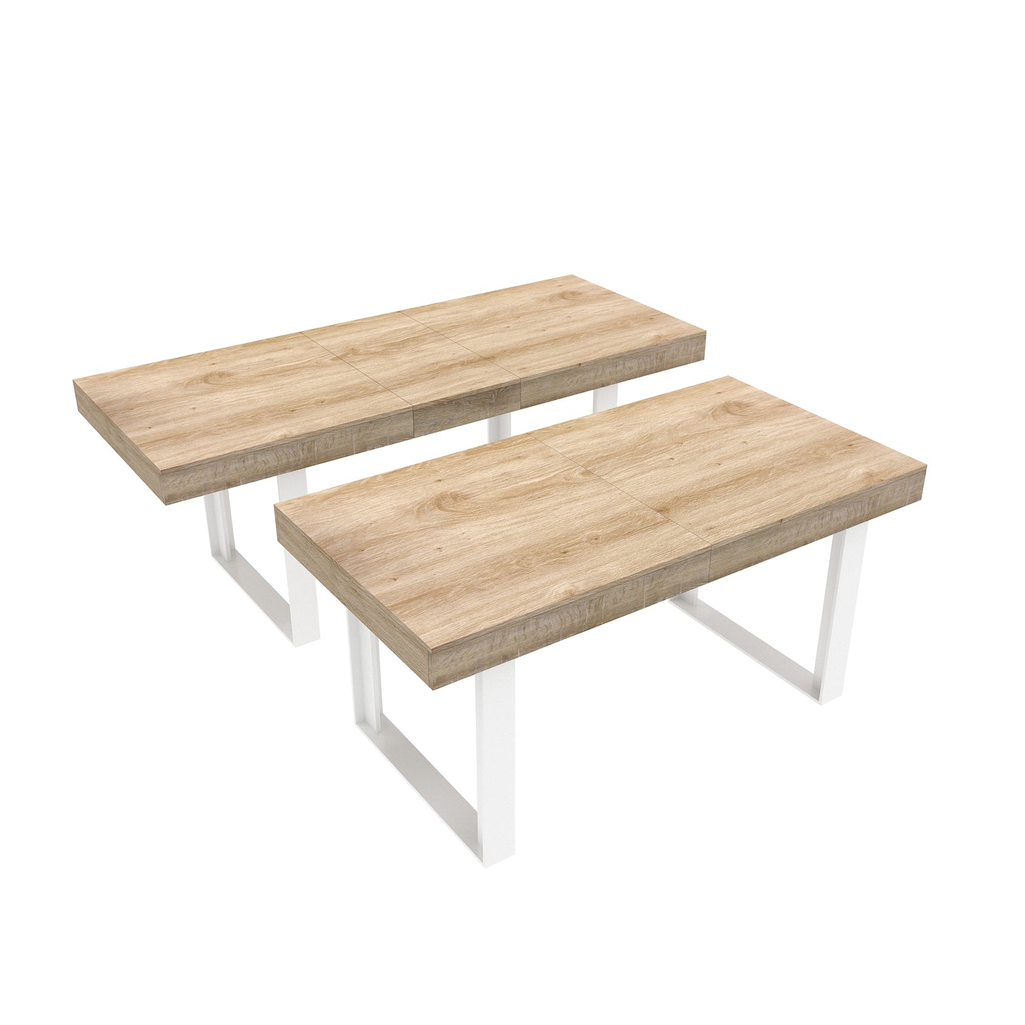 Pair of light oak effect benches with white metal frames modern design