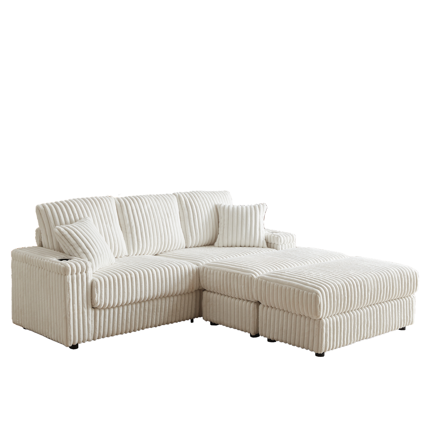 Cream corduroy sectional sofa with plush cushions perfect for modern living rooms
