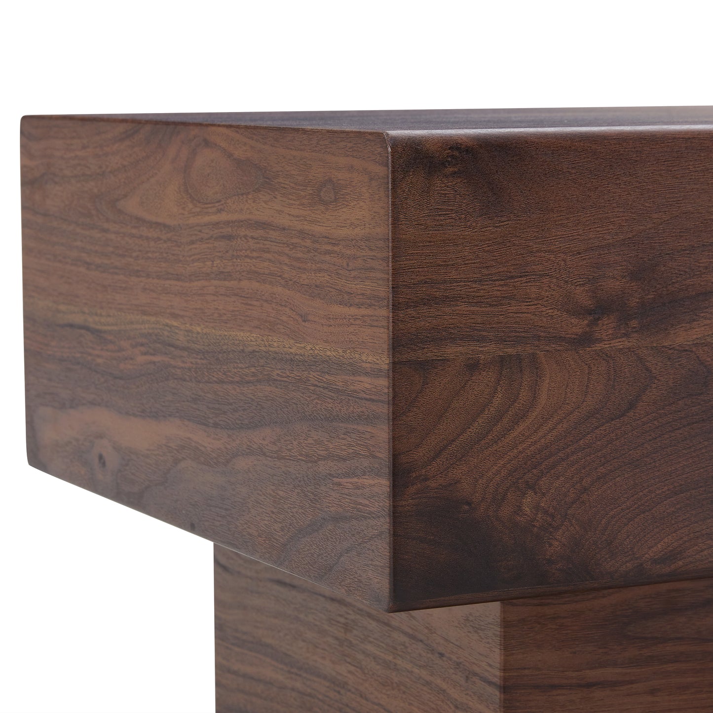 Solid walnut wood side table with rich grain detail and minimalist design