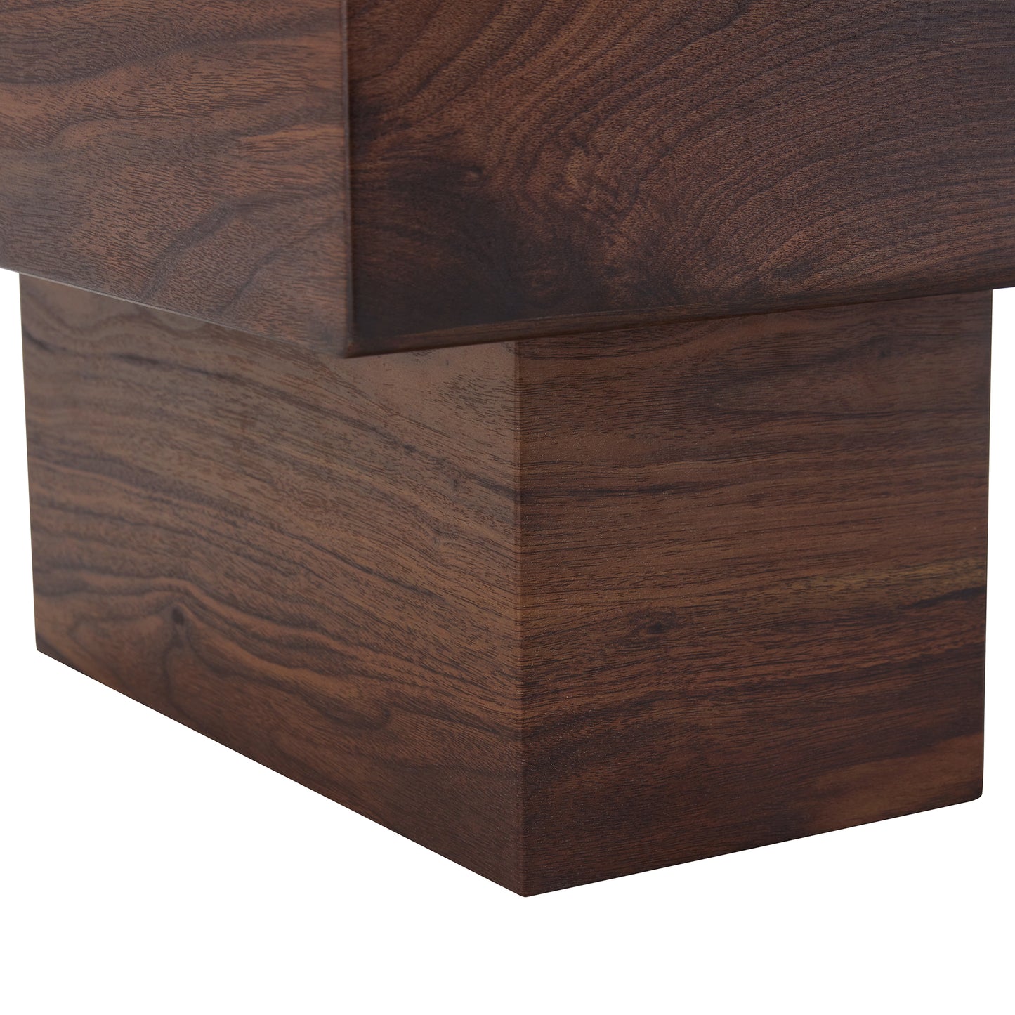Closeup of dark walnut wood grain on a modern furniture piece showcasing natural texture and rich color