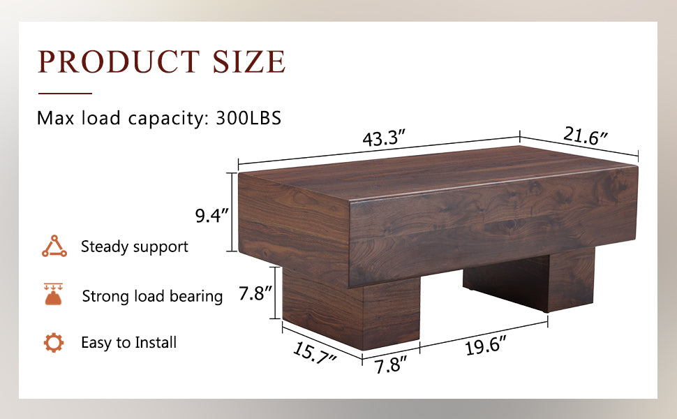 Dark wood coffee table with modern geometric base length