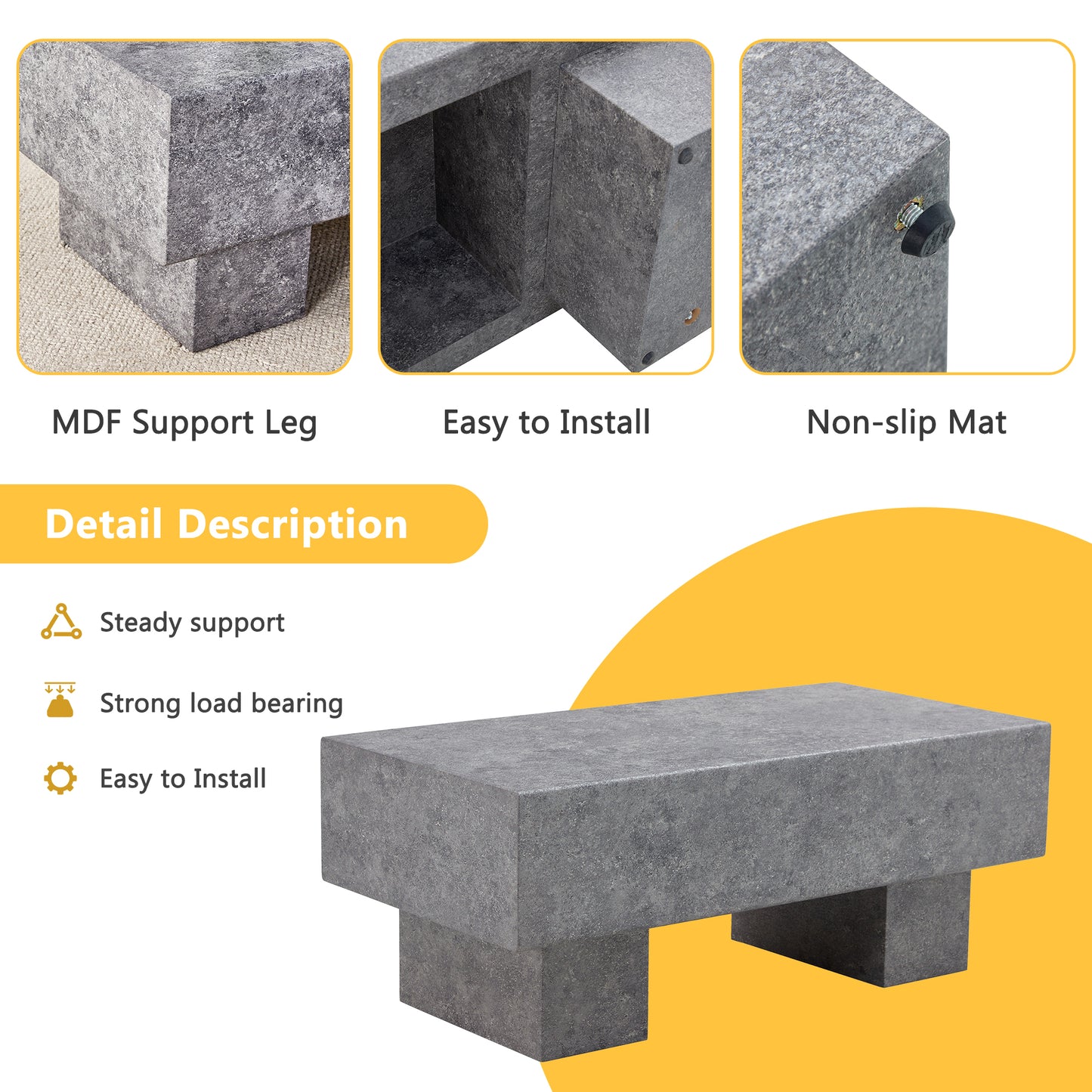 Grey graniteeffect MDF support leg for furniture offering sturdy and easy installation