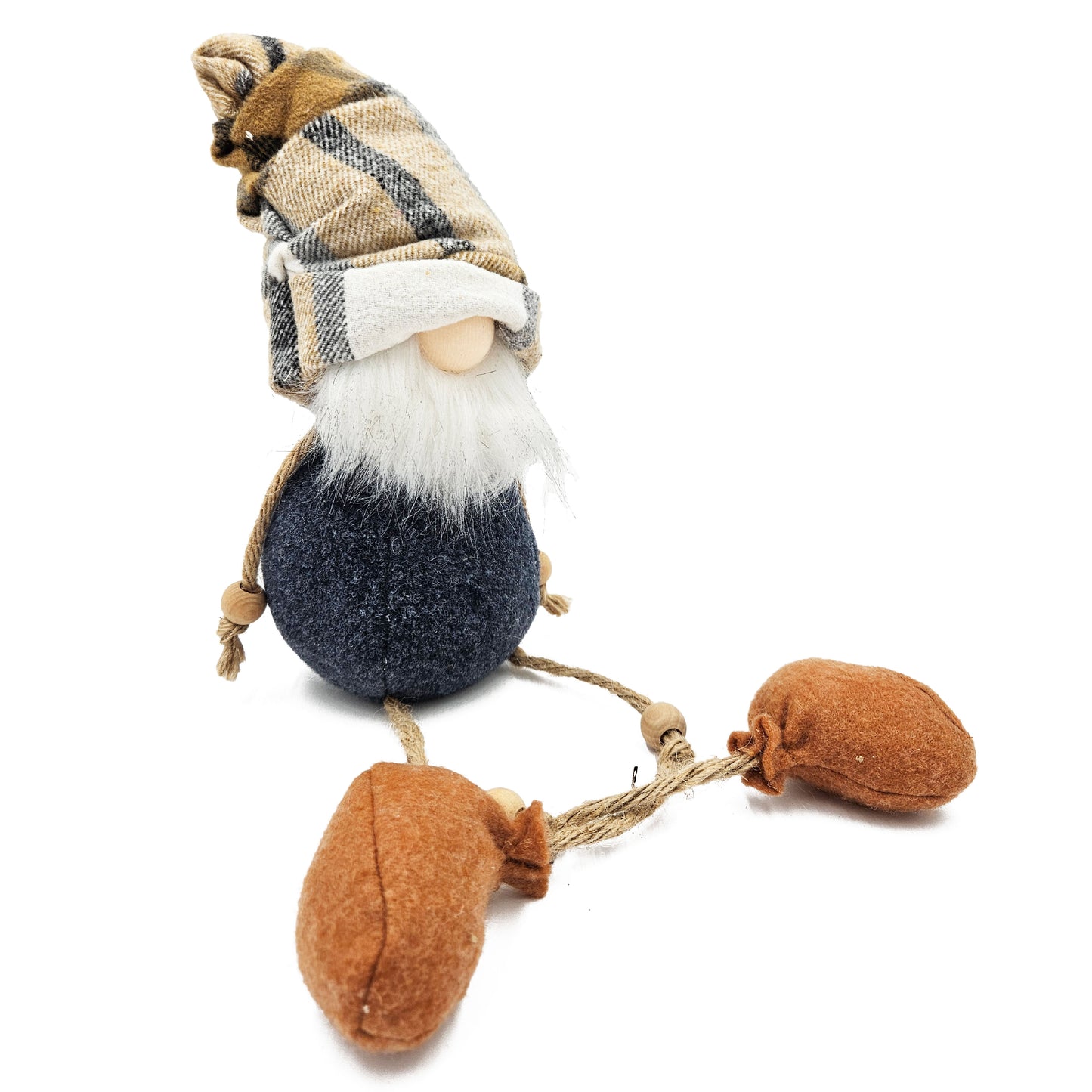 Textile gnome with plaid hat and fuzzy beard holiday decor