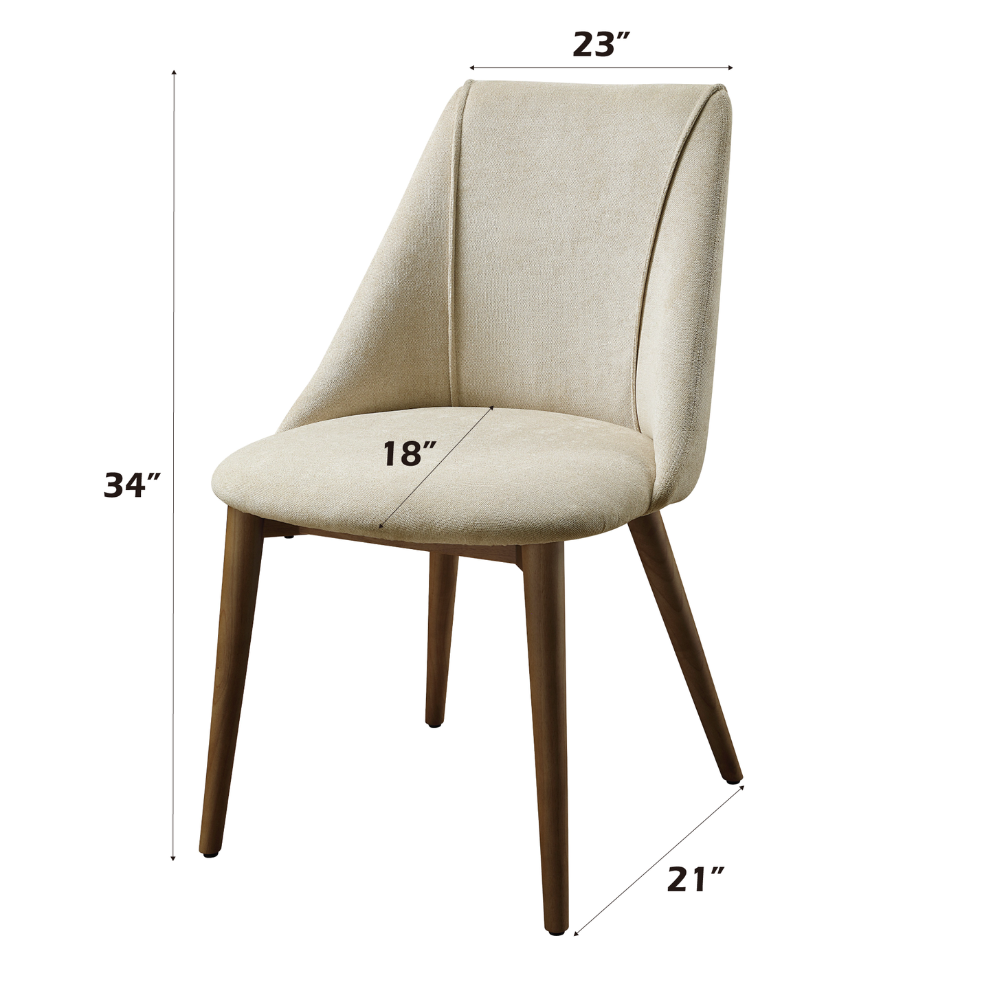 Upholstered dining chair in beige linen fabric with tapered wooden legs H x W