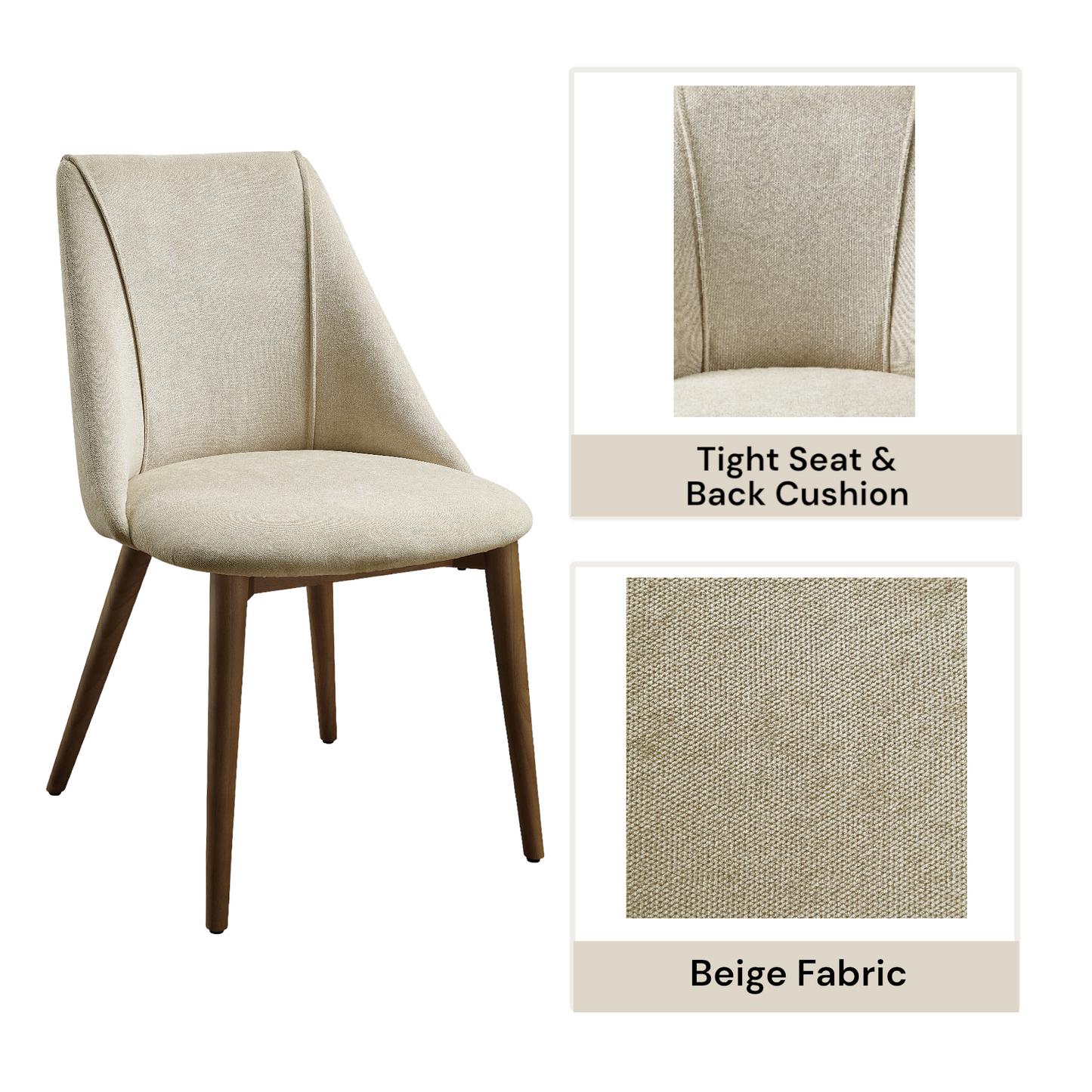 Modern beige fabric dining chair with tapered wooden legs