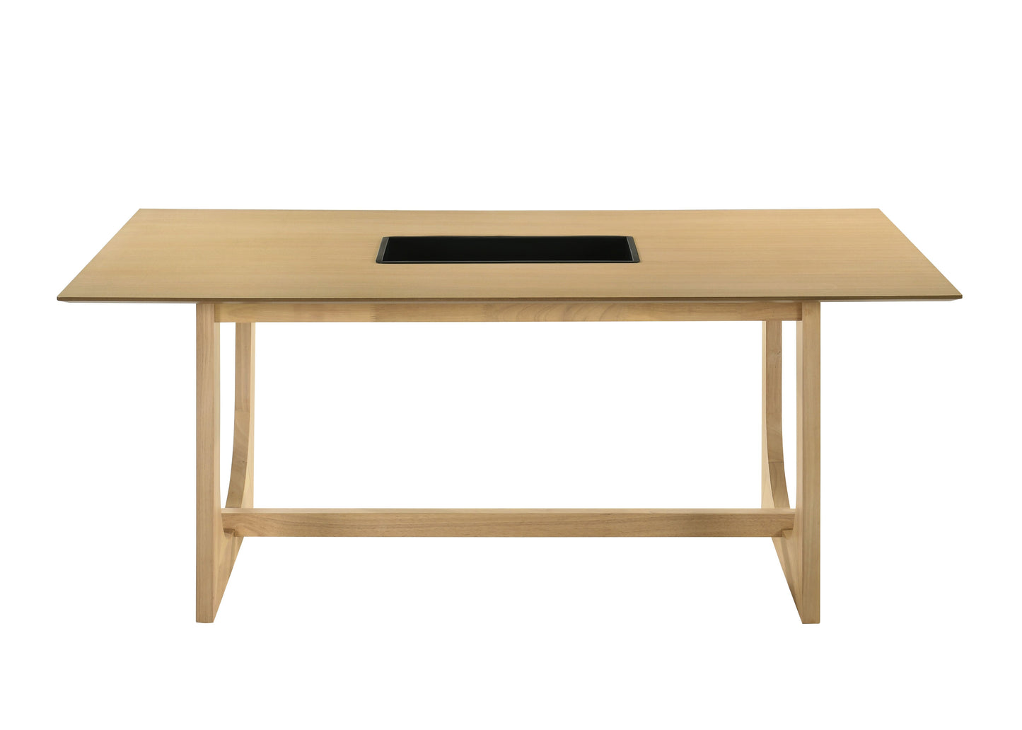 Minimalist light wood dining table with recessed black tabletop section