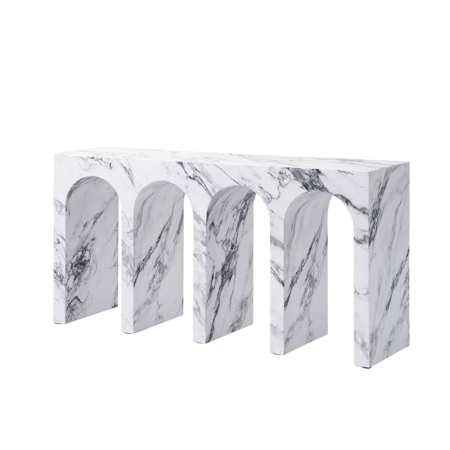 White marble console table with arched legs for modern entryways