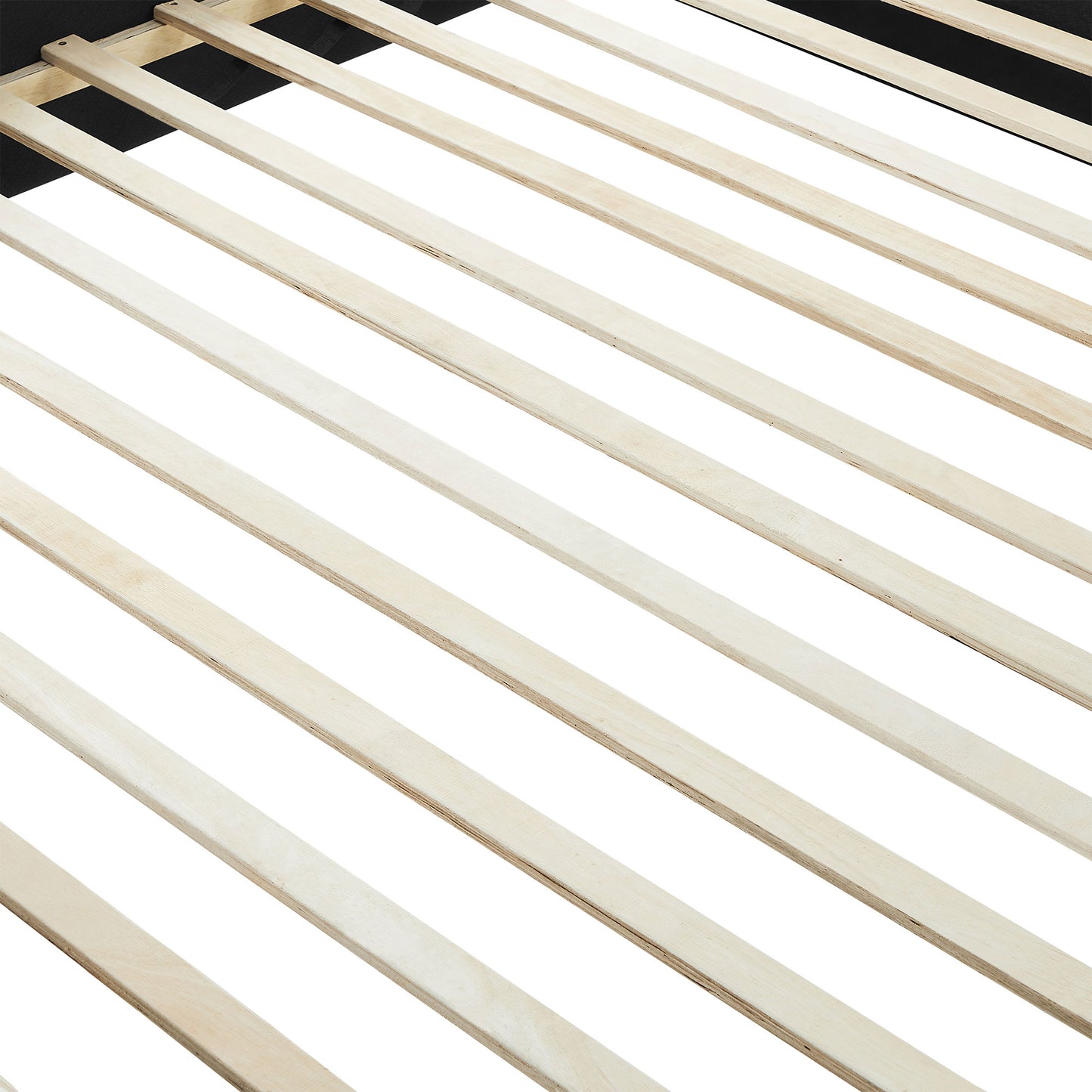 Closeup of natural wood bed slats perfect for mattress support