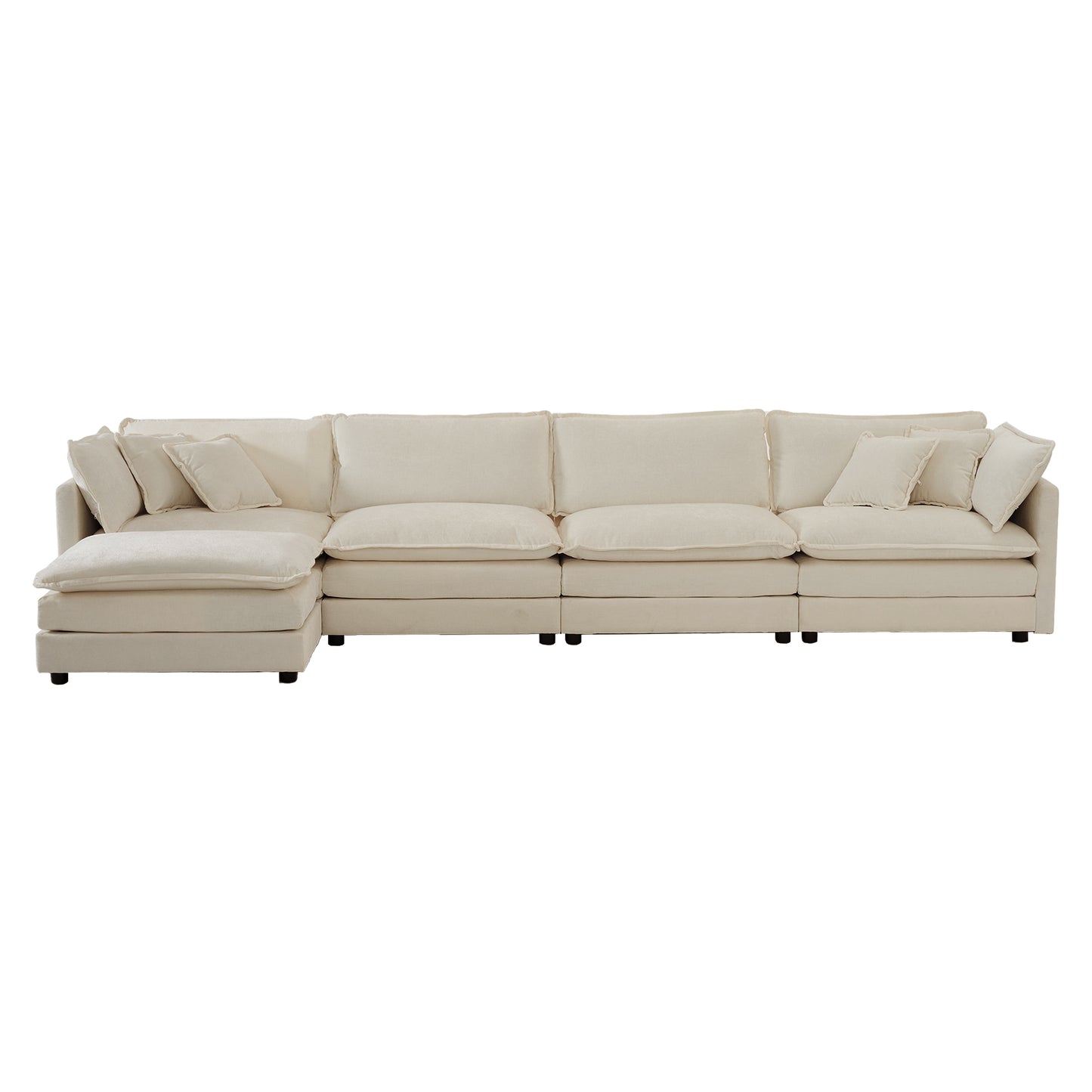 Plush cream sectional sofa with chaise offering deep seating and modern comfort for any living space