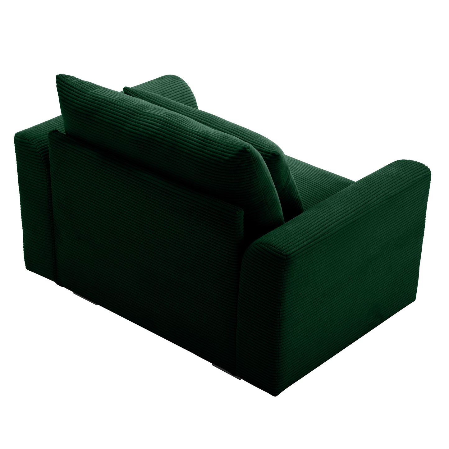 Dark green corduroy accent chair with plush cushions and modern design