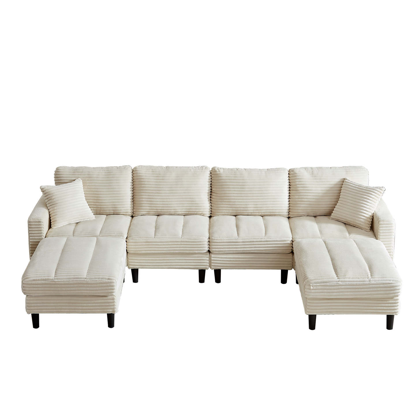 Cream corduroy sectional sofa with three chaises for ultimate relaxation