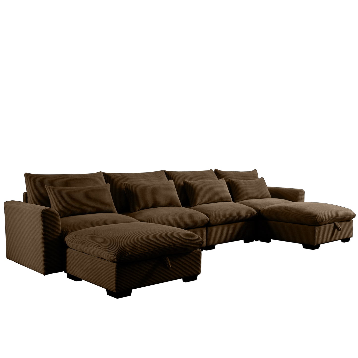 Brown corduroy sectional sofa with plush cushions and chaise lounge for living room comfort