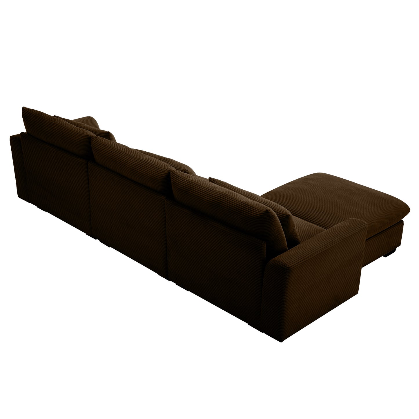 Brown corduroy sectional sofa with chaise lounge