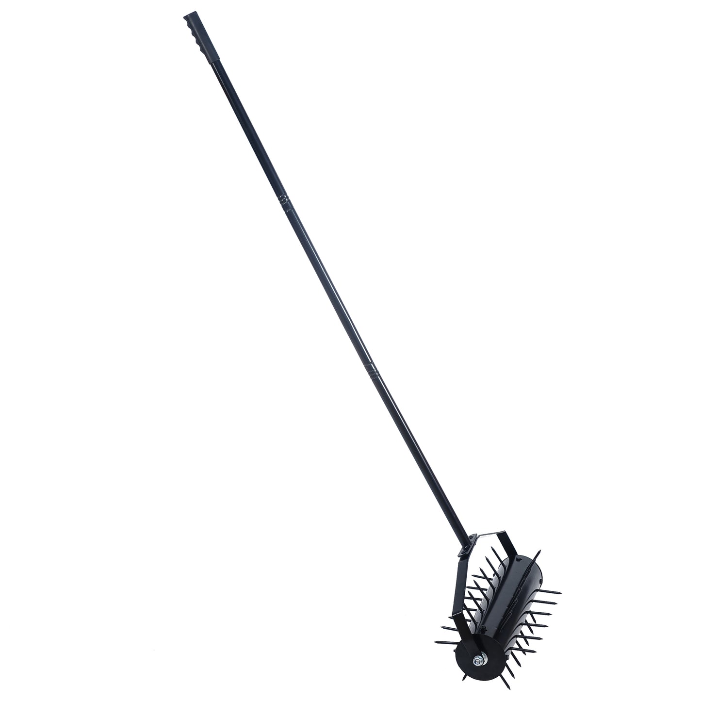 Black spiked lawn aerator with long handle for efficient yard care
