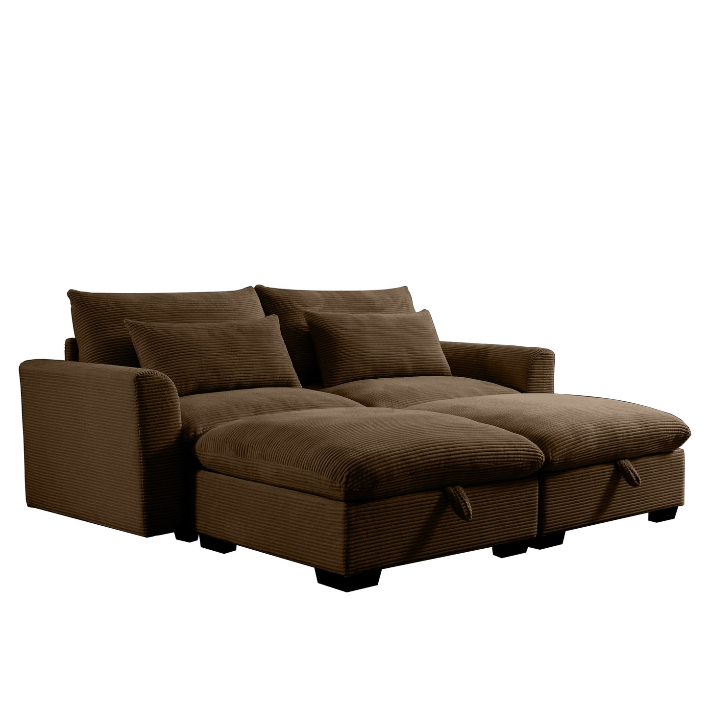 Brown corduroy sectional sofa with chaise storage ottoman design for modern living
