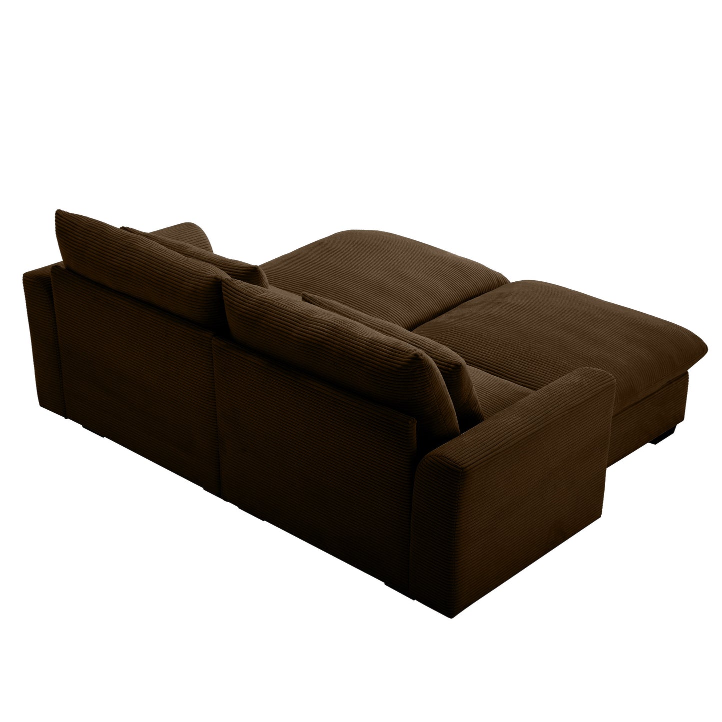 Plush corduroy sectional sofa in dark brown ideal for a cozy living room setup