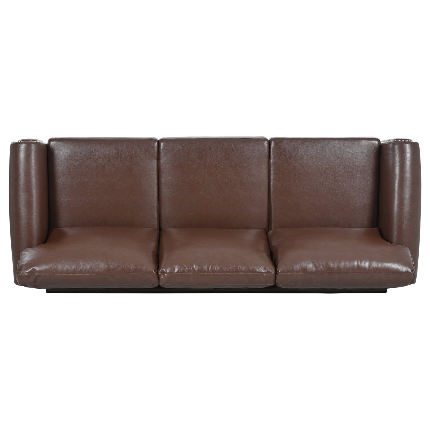 Luxurious dark brown leather sofa with tufted accents on armrests