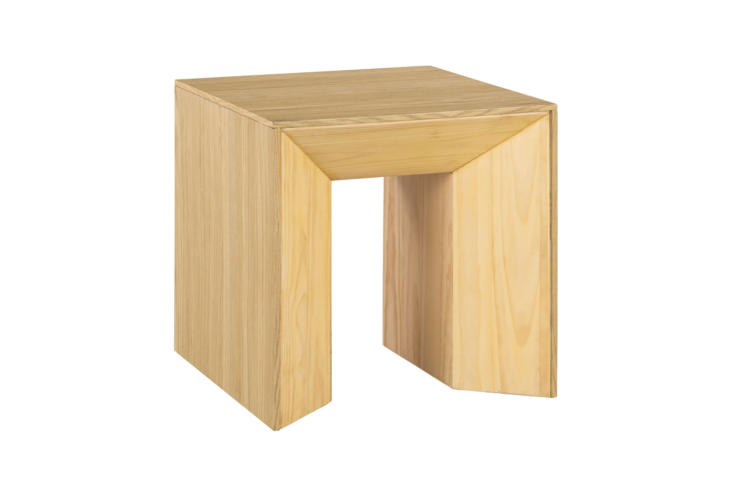 Modern minimalist wooden stool with a clean geometric design and natural wood grain