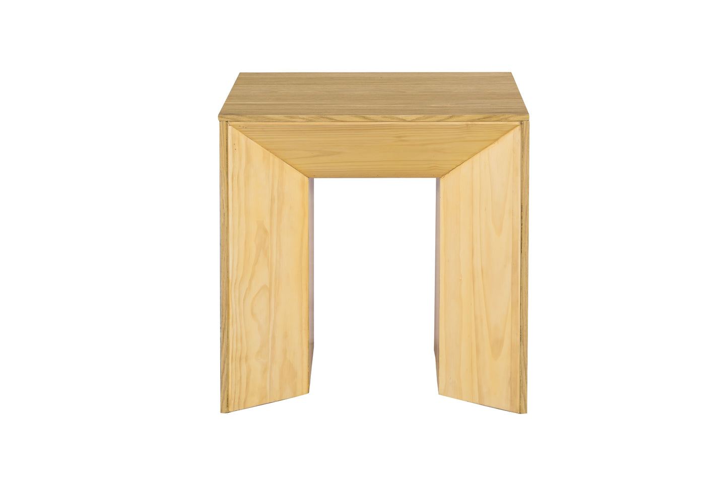 Natural wood end table with open base and clean lines