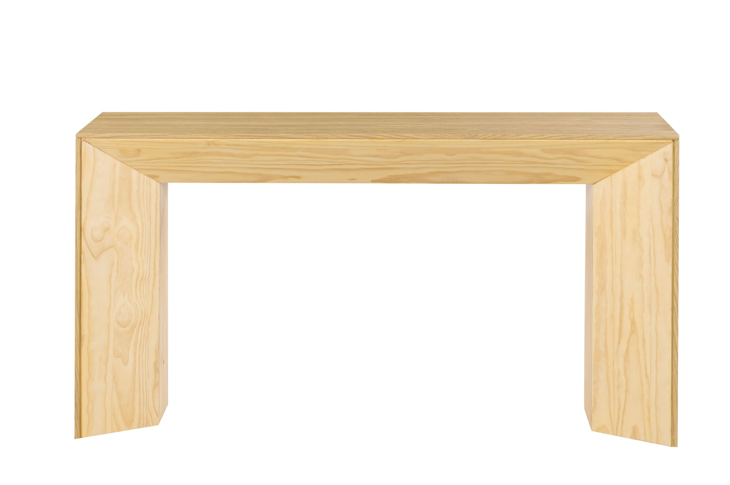 Solid pine wood console table with natural grain finish and minimalist design