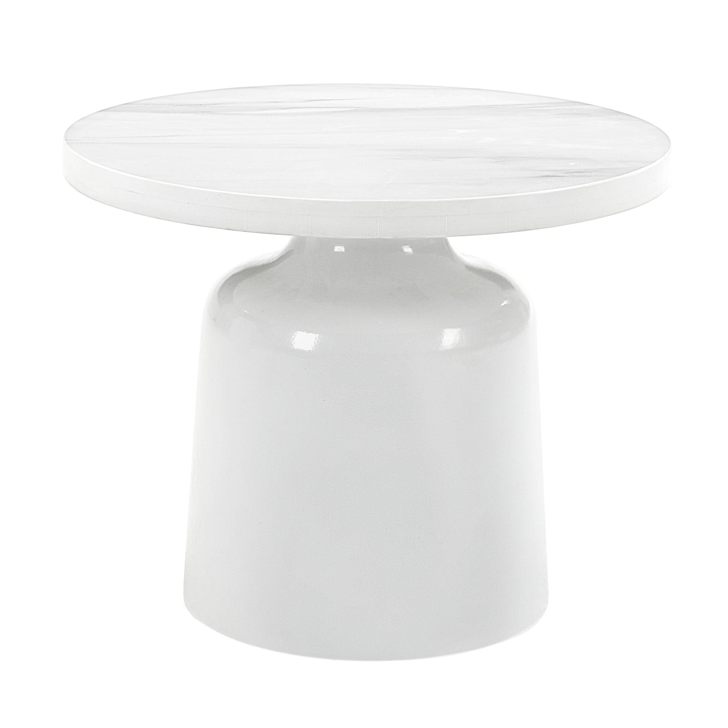 Modern white marble top accent table with pedestal base