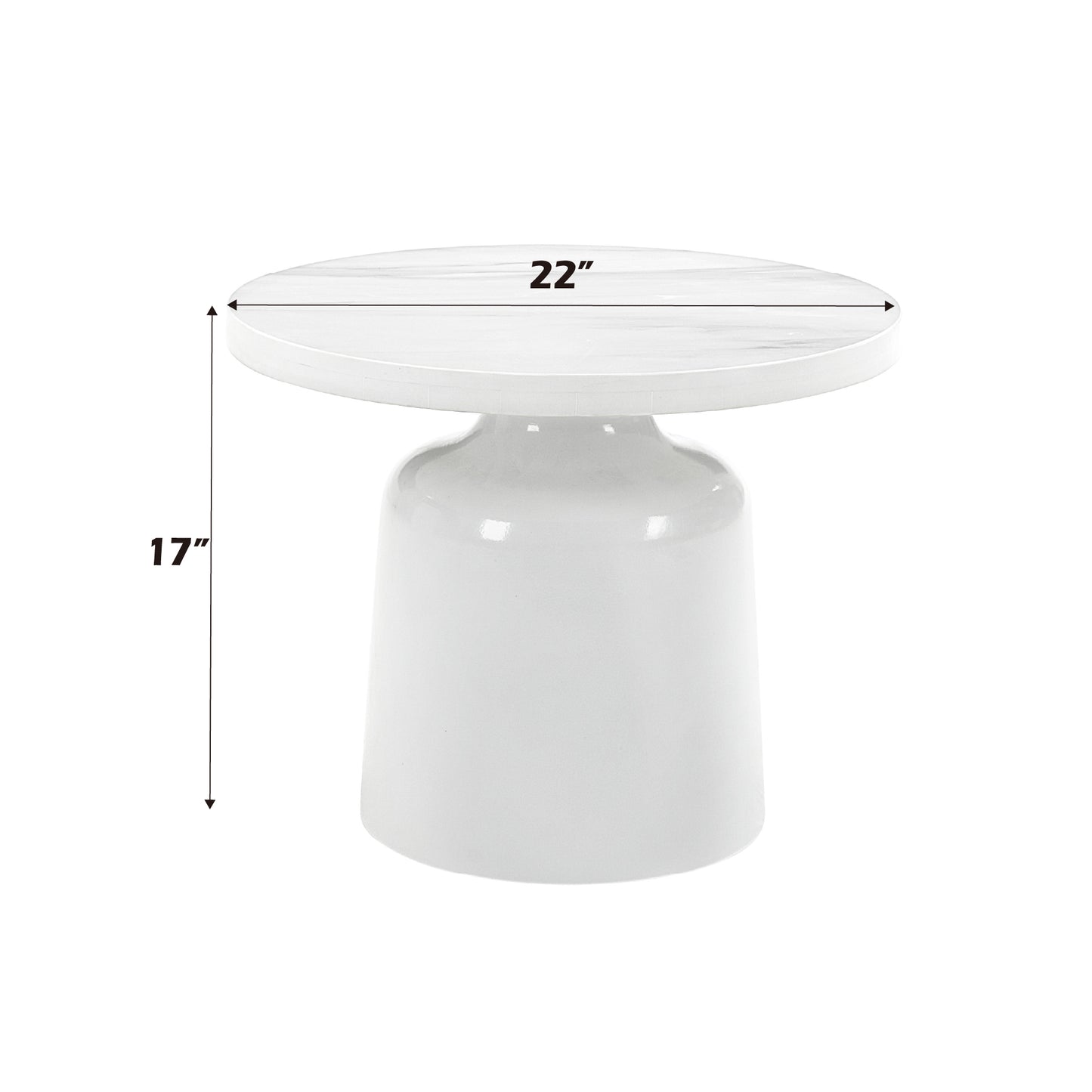 Modern white side table with marblelook top and flared base inch diameter