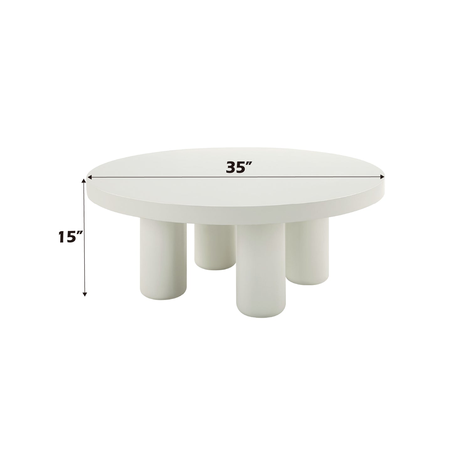 Modern round white coffee table inch diameter with unique cylindrical legs