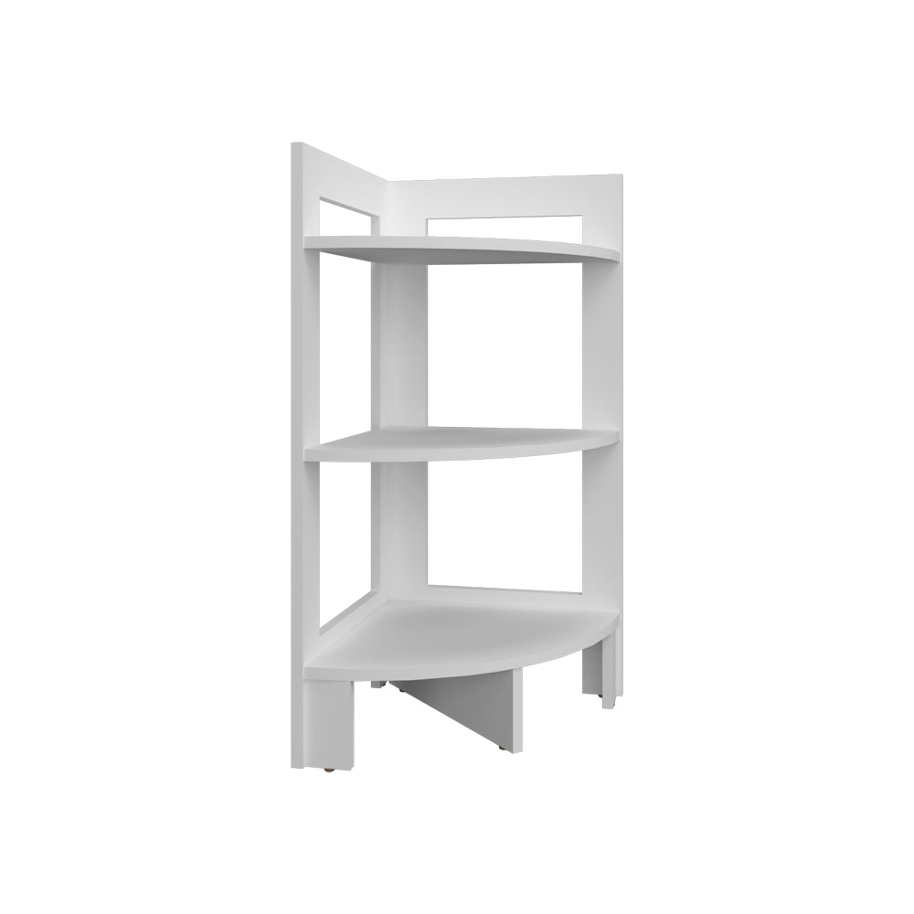 White modern threetier corner shelf ideal for small spaces