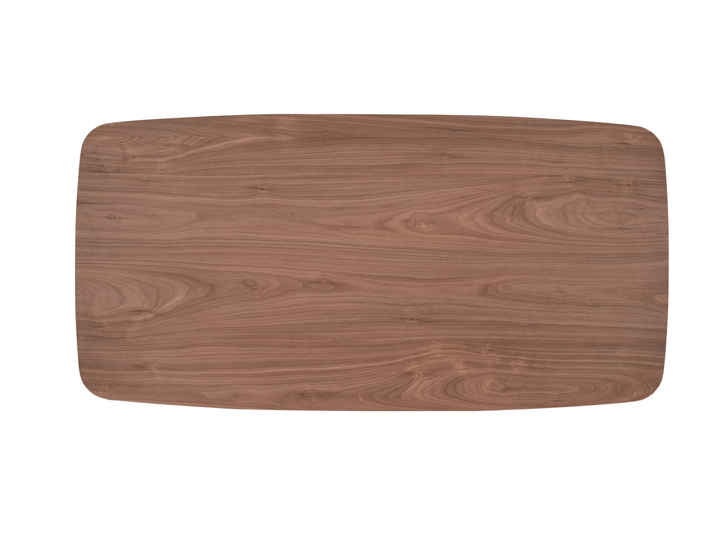 Rectangular walnut wood cutting board with rounded corners and natural grain