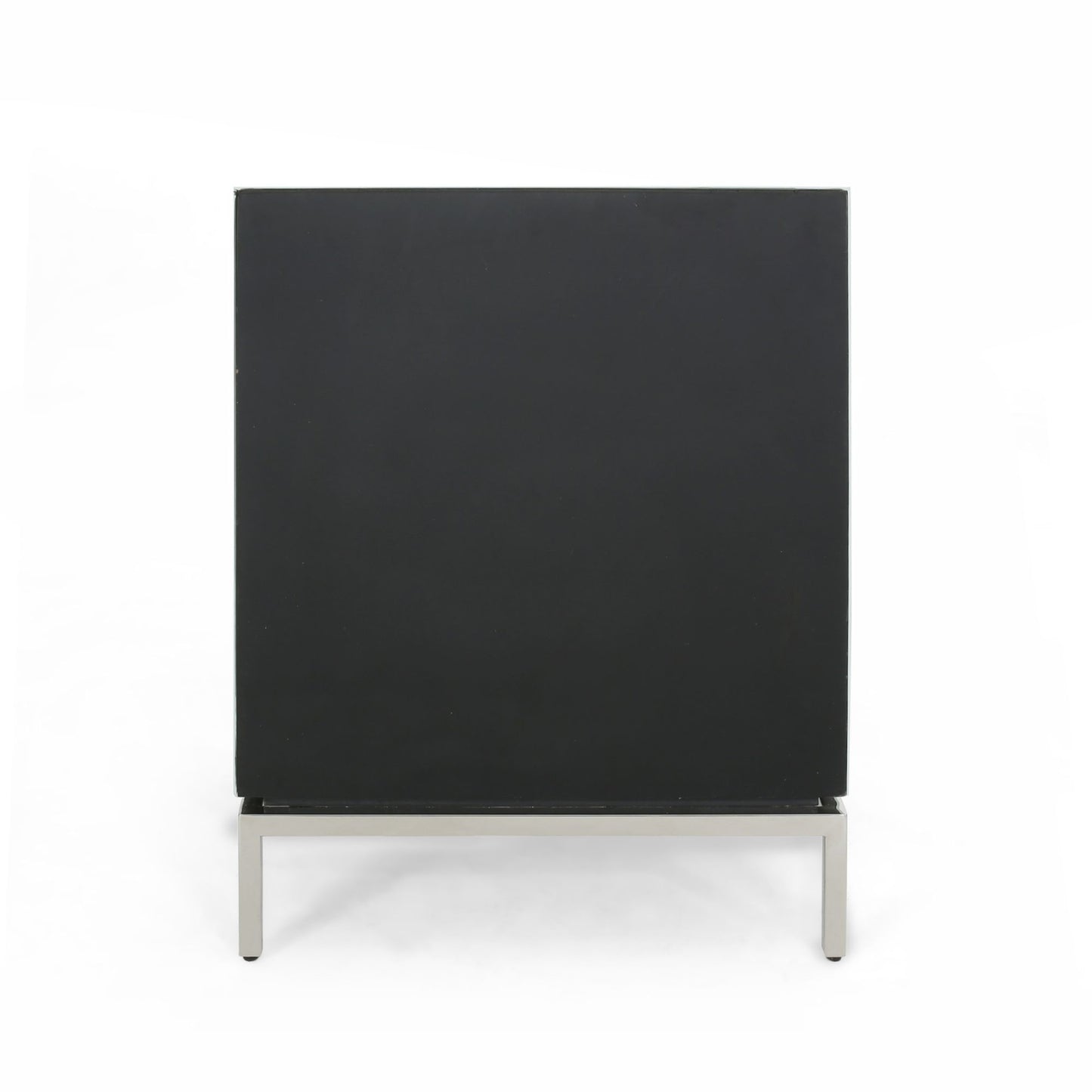 Sleek black modern media console with brushed metal legs
